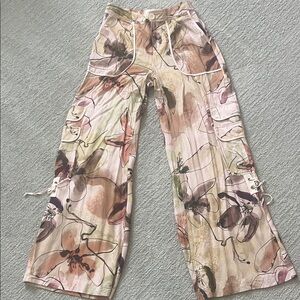 Anthropologie Floral Wide Leg cargo Pants - Earthy Tones